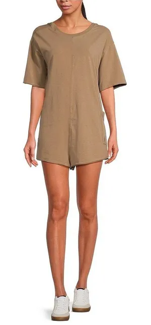 Free People FP Movement Hot Shot‎ Crew Neck Short Sleeve V Back Tee Romper thumbnail 1