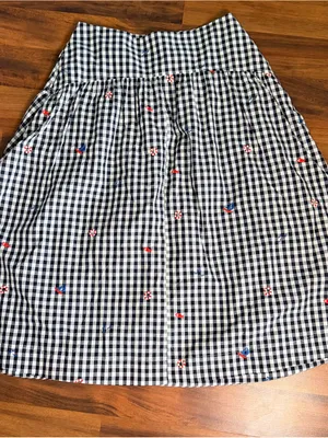 Free Assembly Navy Gingham Embroidered Nautical Midi Skirt Women's Size 10 NWT thumbnail 2