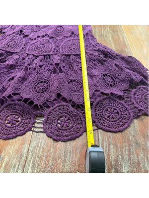 Free People Purple Crochet Lace Mini Dress Double Tie Back Tassel Bell Sleeve Sm thumbnail 9