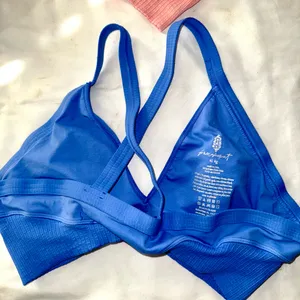 Free People Movement NWOT Wireless Blue Triangle Bralette w/Cross-Back Straps thumbnail 2
