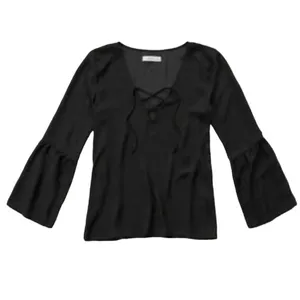 Abercrombie & Fitch Black Bell Sleeve Boho Blouse Xs thumbnail 2
