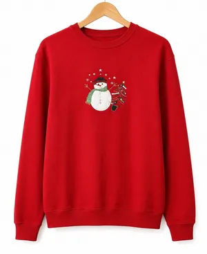 Classic Elements VTG Y2K whimsical snowman Christmas Sweatshirt sweater M Red Embroidered bling thumbnail 1