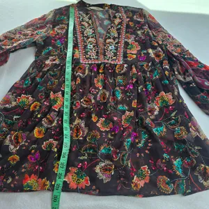 Soft‎ Surroundings Asteria Tunic Top Womens Medium Brown Floral Boho Mesh Beaded thumbnail 8