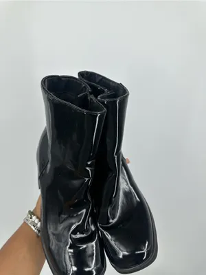 Rogue Vintage Y2K Black Patent Leather Chunky Heel Boots Size 7 Goth Grunge thumbnail 7