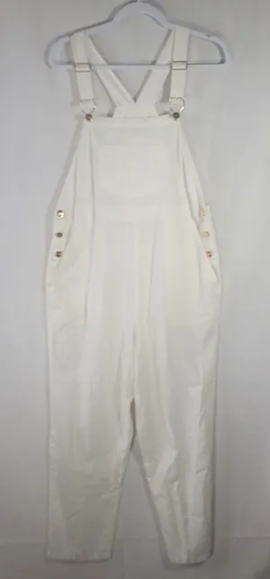 Stoney Clover Lane Target White Linen Blend Overalls with Gold Heart Hardware M thumbnail 1