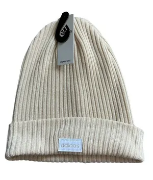 ADIDAS Womens Beige Neutral Ribbed Beanie Winter Hat OS NEW with tags thumbnail 1