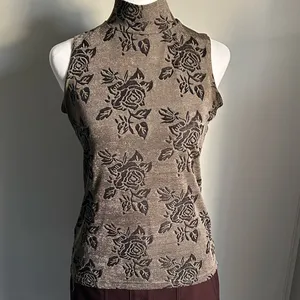 Baranda Vintage Shimmer Floral Sleeveless Mock Neck Top thumbnail 9