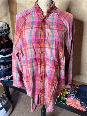 Free People We The Free Summer Daydream Plaid Button Down Shirt XS Boho thumbnail 6
