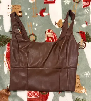 Forever 21 brown faux leather crop top thumbnail 1