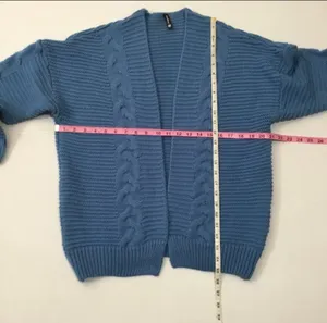 Blue Cable Knit Open Front Cardigan Sweater by PrinStory thumbnail 8