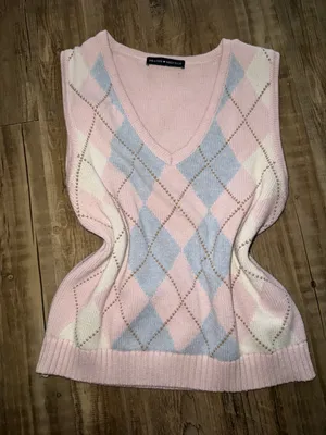 Brandy Melville Pink and blue Gingham sweater vest thumbnail 1