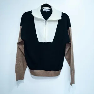 Baltic Born Black & Brown Colorblock Sigrid Zip Front Sweater Size Small thumbnail 2