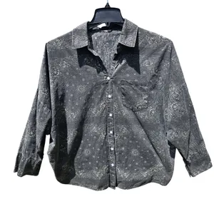 POL Clothing Paisley Bandana‎ Button Down Shirt Charcoal Grey Oversized FWT57 S thumbnail 2