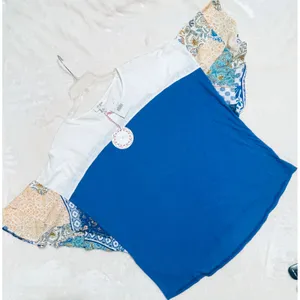 Umgee Royal Blue White Colorblock Boho Paisley Tiered‎ Bell Sleeve Top M NEW thumbnail 9