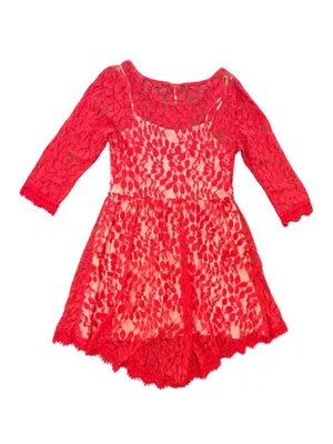 Free People Red Lace Fit & Flare Mini Dress 10 Boho Romantic Whimsigoth skater thumbnail 4