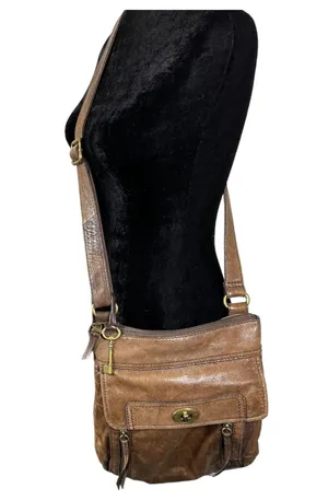 Fossil Vintage Classic Chocolate Brown Turnlock Leather Crossbody Purse thumbnail 1