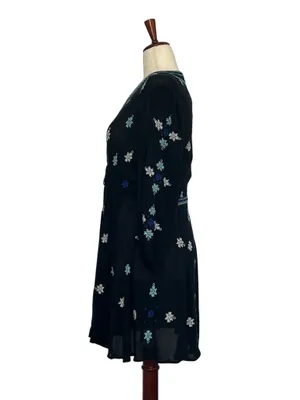 Free People Embroidered Mini Dress Black Boho Tunic Size M thumbnail 3