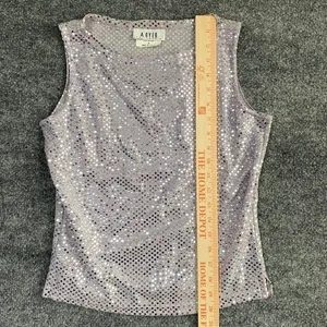A. Byer Silver Sequin Sleeveless Tank Top Y2k Glam Romantic Feminine thumbnail 8