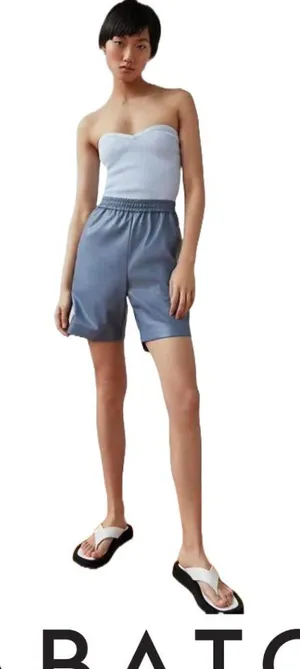 Babaton Aritzia Smith Vegan Faux Leather Shorts Dusty Blue Minimalist High Waist thumbnail 1