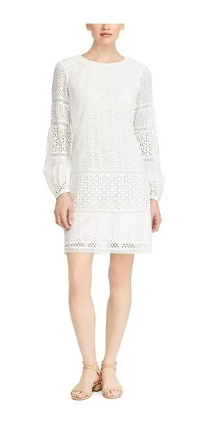 RALPH LAUREN White Cotton Voile Floral Eyelet Dress Size 10, $55, B53 thumbnail 1