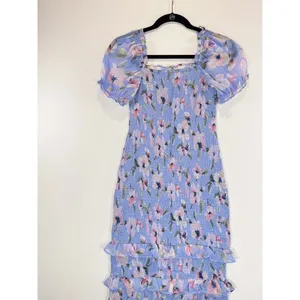 Abercrombie Fitch Dress Purple Smocked Midi Bodycon Floral Ruffle Coquette Small thumbnail 9