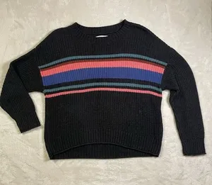 American Eagle Cropped Black Knitted Sweater Colored Stripes size S thumbnail 1