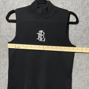Lauren Active Ralph Lauren Mock Neck Sleeveless Ribbed Monogram‎ Top Black L thumbnail 5