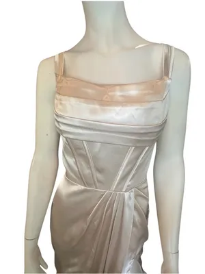 Satin Formal Mermaid Evening Gown Champagne Size 2 (See Measurements) NWOT thumbnail 3