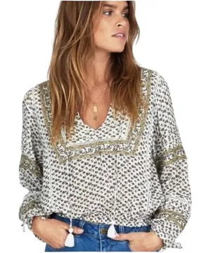 Amuse Society‎ Women's S White Floral Boho Tassel Peasant Bloomcore Blouse thumbnail 1