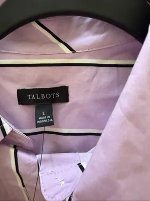 NWT Talbots Boyfriend Shirt Weekend Stripe Size L Lilac 100% cotton thumbnail 4