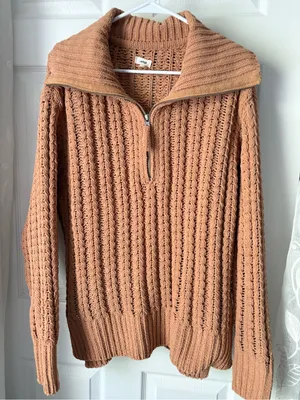Aerie Womens Quarter Zip Pullover Sweater chunk Knit Collared Cozy size M thumbnail 3