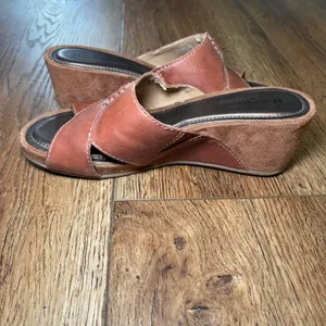 Naturalizer N5 Comfort Brown Leather Crisscross Wedge Sandals Womens 7.5 M -READ thumbnail 6