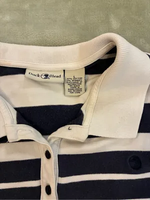 Women’s Duck Head Brand Striped Polo Shirt in Navy and White Size Large thumbnail 3