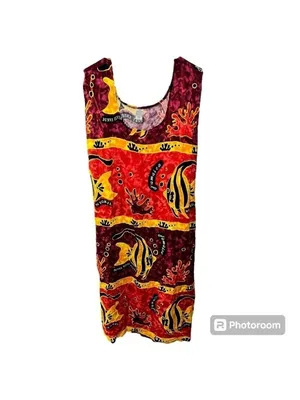 Dunn’s River Falls Jamaica Ocean Fish Sea Life Red Sleeveless Maxi Dress Vintage thumbnail 10
