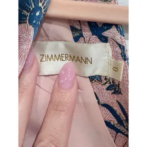 Zimmermann Draped Halter Mini Dress in Pink Botanical / Floral Bird Tulip Skirt thumbnail 3