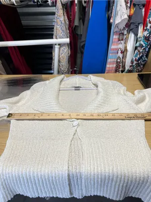 WD-NY Ivory Open‎ Knit Cotton Blend Shawl Collar Cardigan Size L thumbnail 8