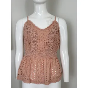 Japna Women’s Pink Floral Crochet Crop Top Boho Sleeveless Sweetheart Neck L thumbnail 2