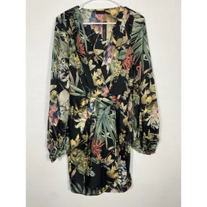 Miss Avenue Long Sleeve Black Floral Printed High Low Dress Size Medium Romantic thumbnail 4
