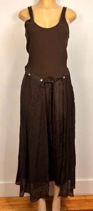 Zara Mixed Pareo Tank Dress Sz M Brown Skirt Overlay Faux Wrap thumbnail 1