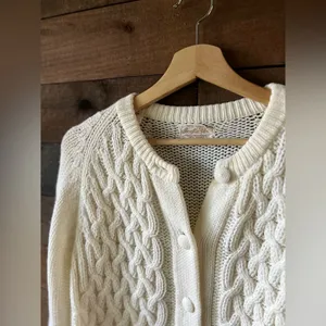 Vintage White Cable Knit Button Up Cardigan Sweater thumbnail 3
