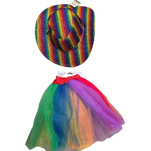 Rainbow sparkle glitter Cowboy Hat & Tutu Set pride LGBTQIA+ rainbow halloween thumbnail 2
