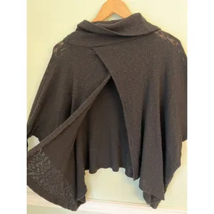 Free People Small FP Beach Boho Black‎ Sweater Cowl Neck Light Poncho Shawl Wrap thumbnail 6
