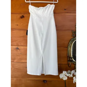 NWT Lulus Gorgeously Sultry White Bustier Strapless Midi Dress Wedding Gala Sz S thumbnail 4