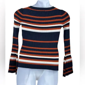 Bar III Striped Ribbed Bell Sleeve Sweater Medium Metallic Knit thumbnail 7