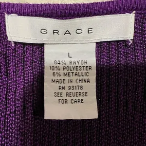 Grace Purple And Black Long Sleeve Rayon Polyester Blend Sweater Size Large thumbnail 6