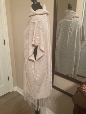 Time And Tru Beige fall cable knit poncho vest thumbnail 6