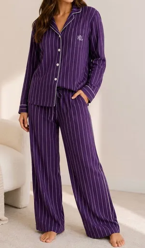 Lauren Ralph Lauren Purple Pinstripe Pajama Set Medium Sleepwear Lounge Set thumbnail 1