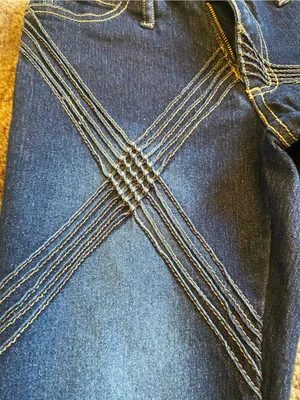Y2K R4R Women’s Dark Blue Flare Jeans with Cross-Stitch Diamond Detail thumbnail 2