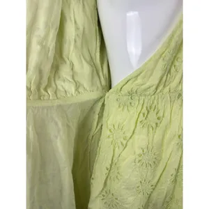 Zara Women’s XS Lime Green Eyelet Mini Wrap Dress Puff Sleeve Lined Cotton thumbnail 4