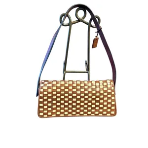Etienne Aigner Brown Beige Leather Woven Shoulder Bag One Size thumbnail 2